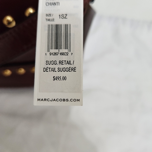 Marc Jacobs Chianti /Burgundy color studded envelope shoulder handbag/ crossbody - Picture 6 of 7